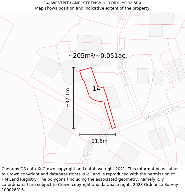 14, WESTPIT LANE, STRENSALL, YORK, YO32 5RX: Plot and title map