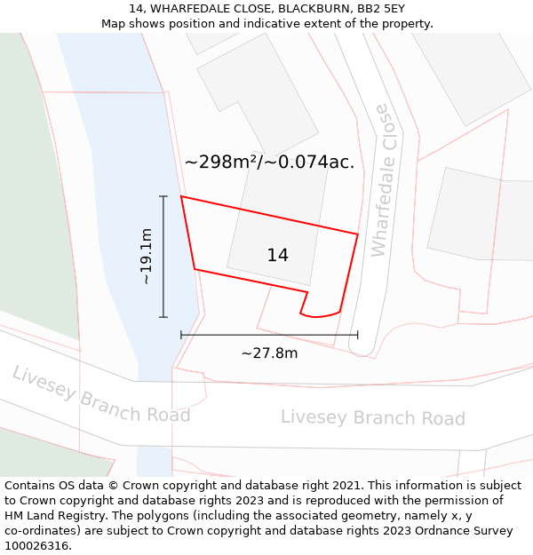 14, WHARFEDALE CLOSE, BLACKBURN, BB2 5EY: Plot and title map