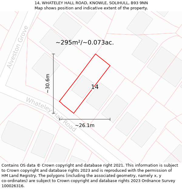 14, WHATELEY HALL ROAD, KNOWLE, SOLIHULL, B93 9NN: Plot and title map