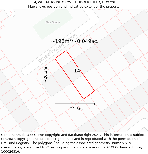 14, WHEATHOUSE GROVE, HUDDERSFIELD, HD2 2SU: Plot and title map