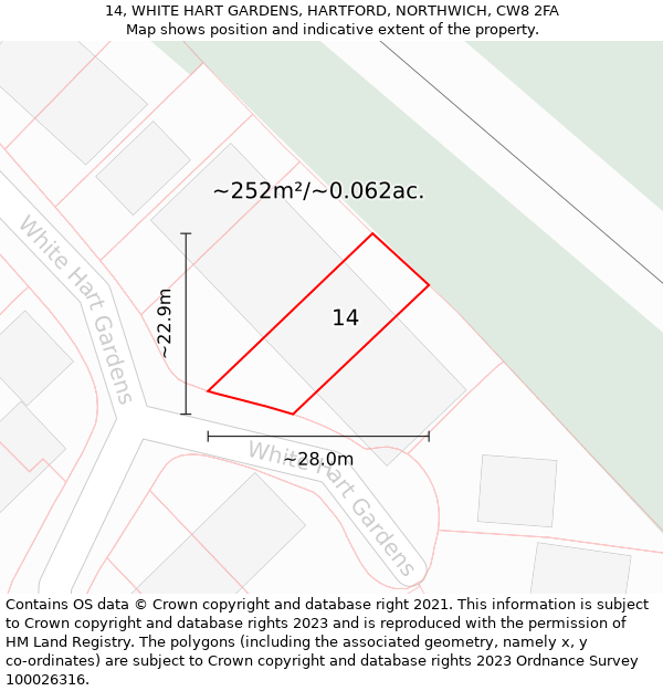 14, WHITE HART GARDENS, HARTFORD, NORTHWICH, CW8 2FA: Plot and title map