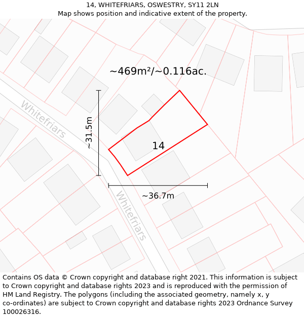 14, WHITEFRIARS, OSWESTRY, SY11 2LN: Plot and title map