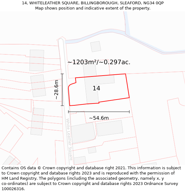 14, WHITELEATHER SQUARE, BILLINGBOROUGH, SLEAFORD, NG34 0QP: Plot and title map