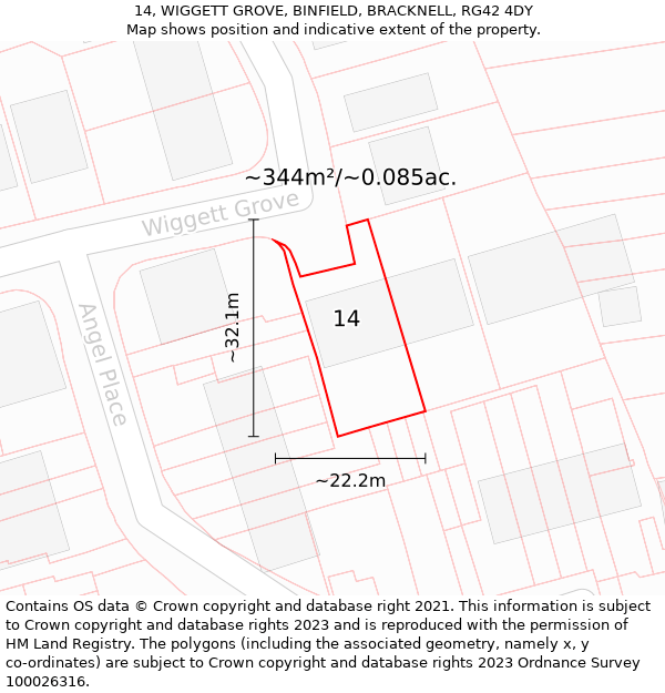 14, WIGGETT GROVE, BINFIELD, BRACKNELL, RG42 4DY: Plot and title map