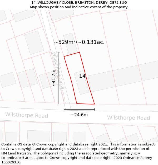 14, WILLOUGHBY CLOSE, BREASTON, DERBY, DE72 3UQ: Plot and title map