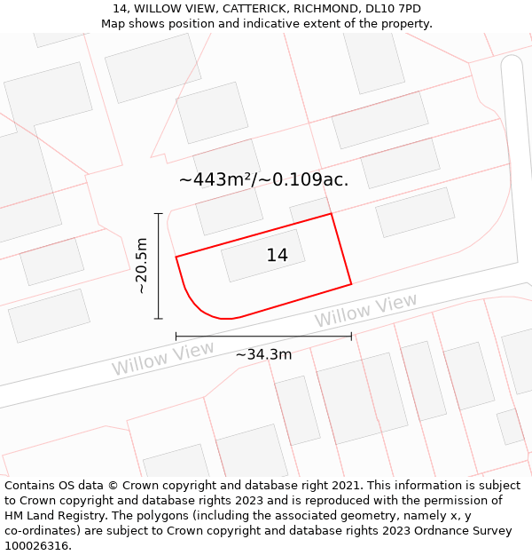 14, WILLOW VIEW, CATTERICK, RICHMOND, DL10 7PD: Plot and title map