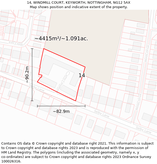 14, WINDMILL COURT, KEYWORTH, NOTTINGHAM, NG12 5AX: Plot and title map