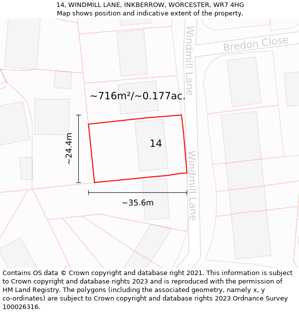 14, WINDMILL LANE, INKBERROW, WORCESTER, WR7 4HG: Plot and title map