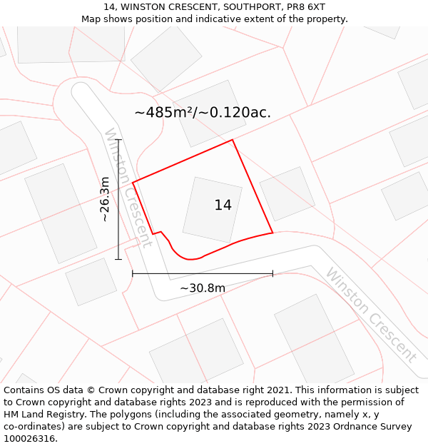 14, WINSTON CRESCENT, SOUTHPORT, PR8 6XT: Plot and title map