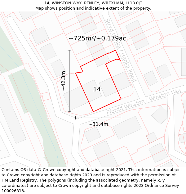 14, WINSTON WAY, PENLEY, WREXHAM, LL13 0JT: Plot and title map