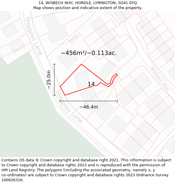 14, WISBECH WAY, HORDLE, LYMINGTON, SO41 0YQ: Plot and title map