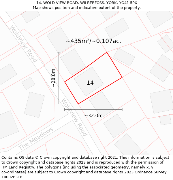 14, WOLD VIEW ROAD, WILBERFOSS, YORK, YO41 5PX: Plot and title map