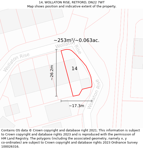 14, WOLLATON RISE, RETFORD, DN22 7WT: Plot and title map