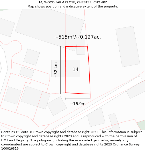 14, WOOD FARM CLOSE, CHESTER, CH2 4PZ: Plot and title map