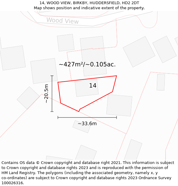 14, WOOD VIEW, BIRKBY, HUDDERSFIELD, HD2 2DT: Plot and title map