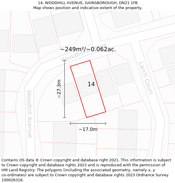 14, WOODHILL AVENUE, GAINSBOROUGH, DN21 1FB: Plot and title map