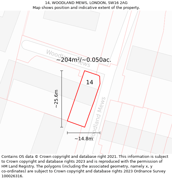 14, WOODLAND MEWS, LONDON, SW16 2AG: Plot and title map