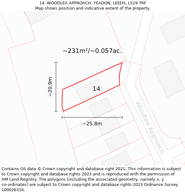 14, WOODLEA APPROACH, YEADON, LEEDS, LS19 7RF: Plot and title map