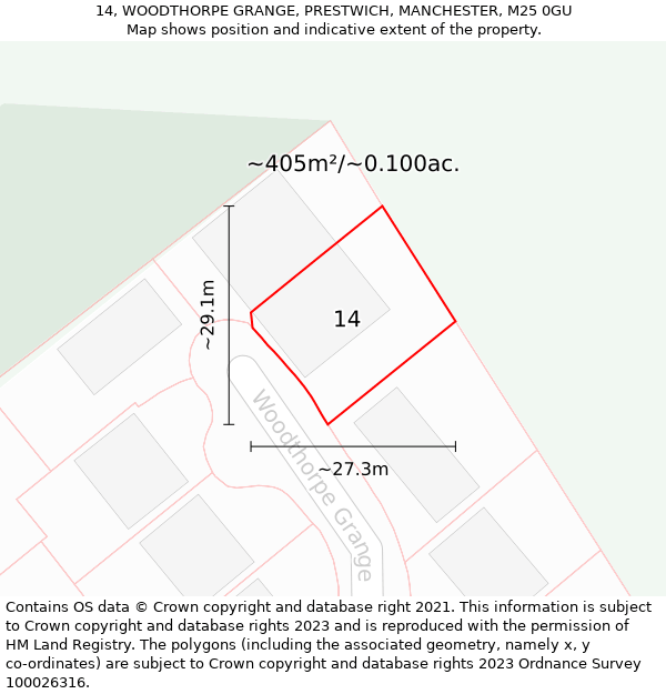 14, WOODTHORPE GRANGE, PRESTWICH, MANCHESTER, M25 0GU: Plot and title map