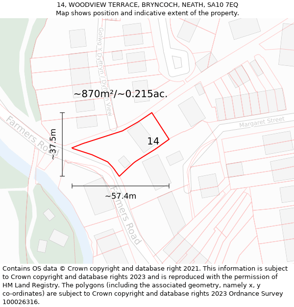 14, WOODVIEW TERRACE, BRYNCOCH, NEATH, SA10 7EQ: Plot and title map