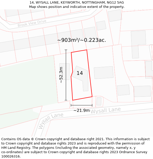 14, WYSALL LANE, KEYWORTH, NOTTINGHAM, NG12 5AG: Plot and title map