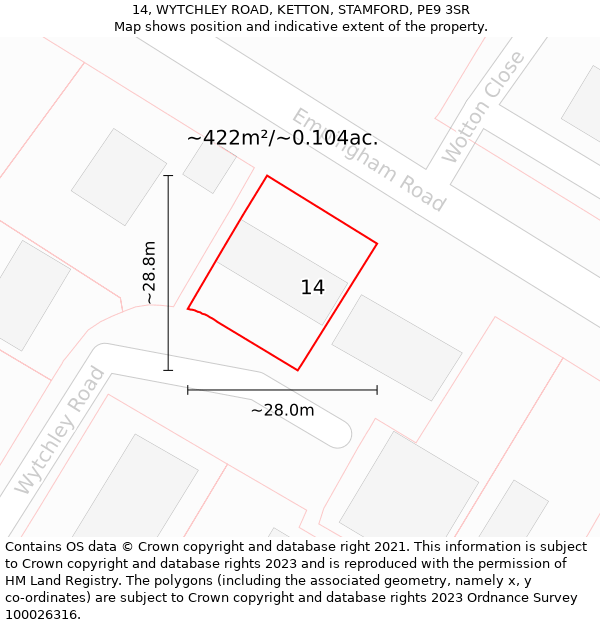 14, WYTCHLEY ROAD, KETTON, STAMFORD, PE9 3SR: Plot and title map