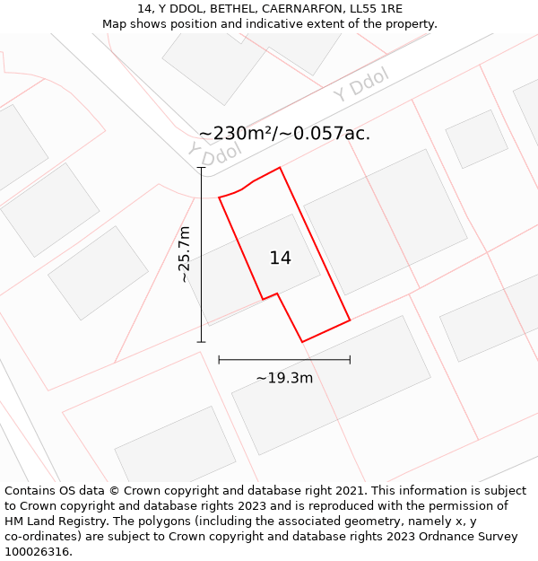 14, Y DDOL, BETHEL, CAERNARFON, LL55 1RE: Plot and title map