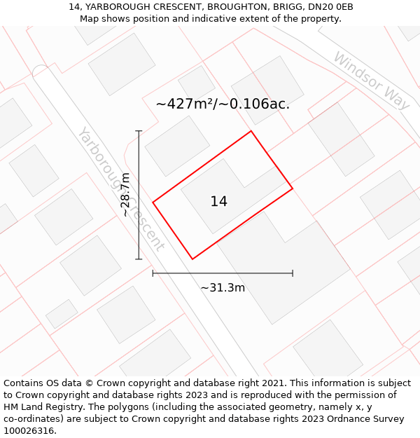 14, YARBOROUGH CRESCENT, BROUGHTON, BRIGG, DN20 0EB: Plot and title map