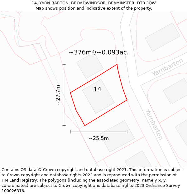 14, YARN BARTON, BROADWINDSOR, BEAMINSTER, DT8 3QW: Plot and title map