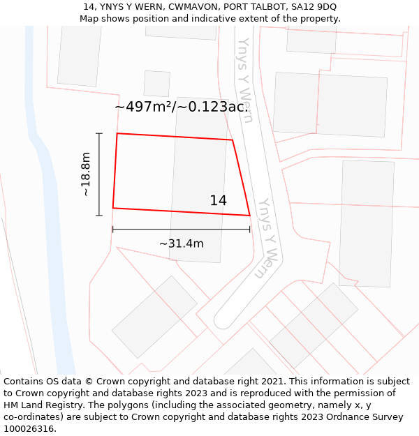 14, YNYS Y WERN, CWMAVON, PORT TALBOT, SA12 9DQ: Plot and title map