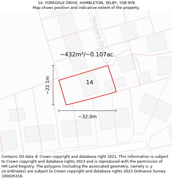 14, YORKDALE DRIVE, HAMBLETON, SELBY, YO8 9YB: Plot and title map