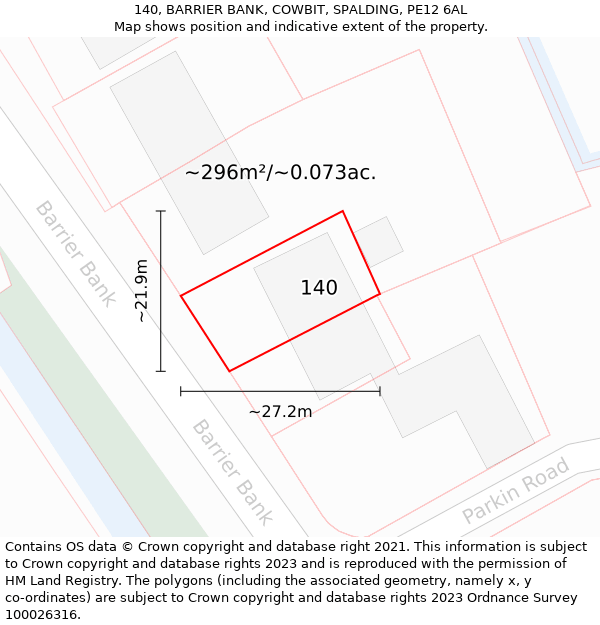 140, BARRIER BANK, COWBIT, SPALDING, PE12 6AL: Plot and title map