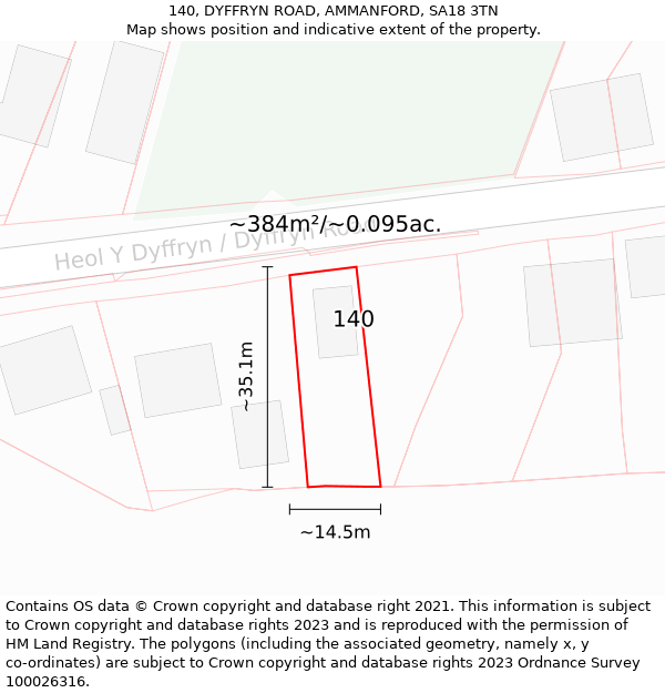 140, DYFFRYN ROAD, AMMANFORD, SA18 3TN: Plot and title map