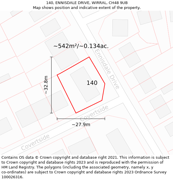 140, ENNISDALE DRIVE, WIRRAL, CH48 9UB: Plot and title map