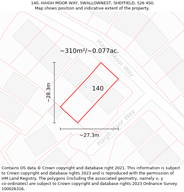 140, HAIGH MOOR WAY, SWALLOWNEST, SHEFFIELD, S26 4SG: Plot and title map