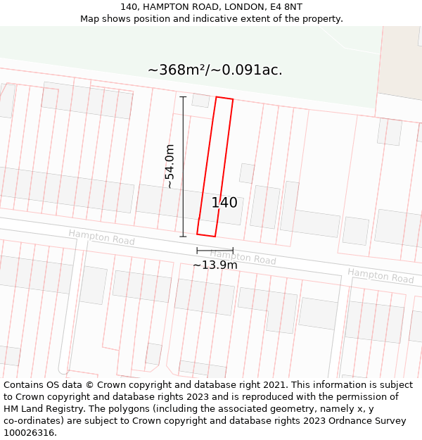 140, HAMPTON ROAD, LONDON, E4 8NT: Plot and title map