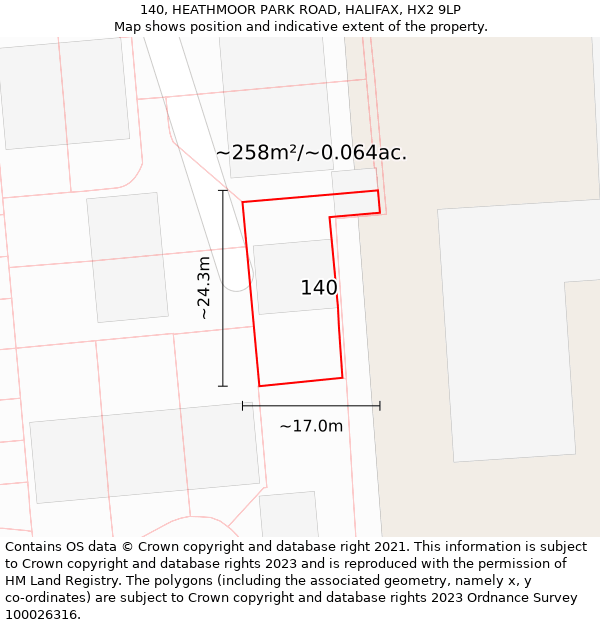 140, HEATHMOOR PARK ROAD, HALIFAX, HX2 9LP: Plot and title map