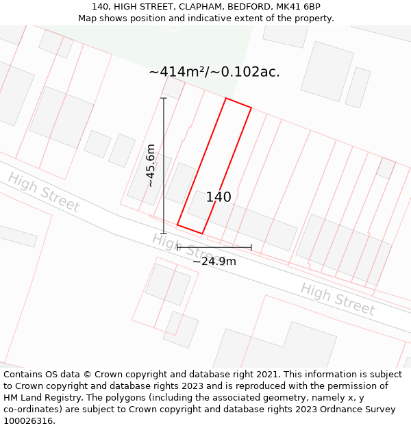 140, HIGH STREET, CLAPHAM, BEDFORD, MK41 6BP: Plot and title map