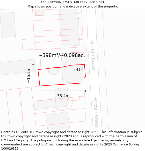 140, HITCHIN ROAD, ARLESEY, SG15 6SA: Plot and title map