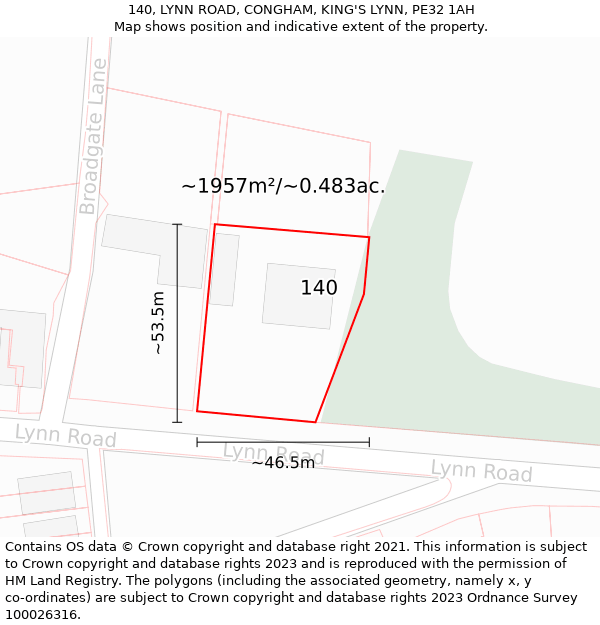 140, LYNN ROAD, CONGHAM, KING'S LYNN, PE32 1AH: Plot and title map