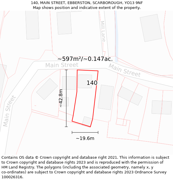 140, MAIN STREET, EBBERSTON, SCARBOROUGH, YO13 9NF: Plot and title map