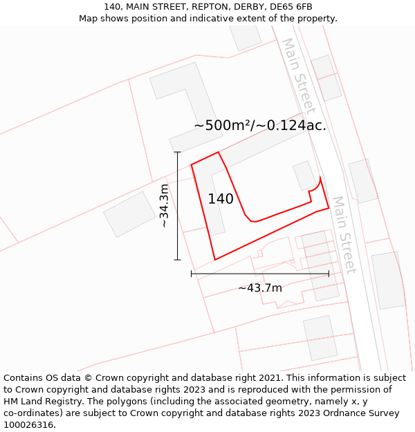 140, MAIN STREET, REPTON, DERBY, DE65 6FB: Plot and title map