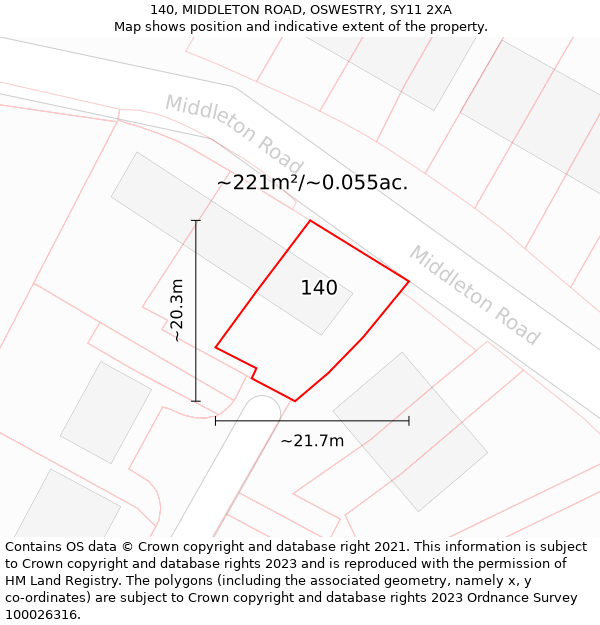 140, MIDDLETON ROAD, OSWESTRY, SY11 2XA: Plot and title map