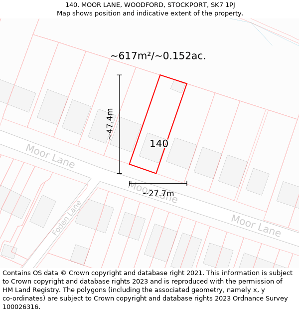 140, MOOR LANE, WOODFORD, STOCKPORT, SK7 1PJ: Plot and title map