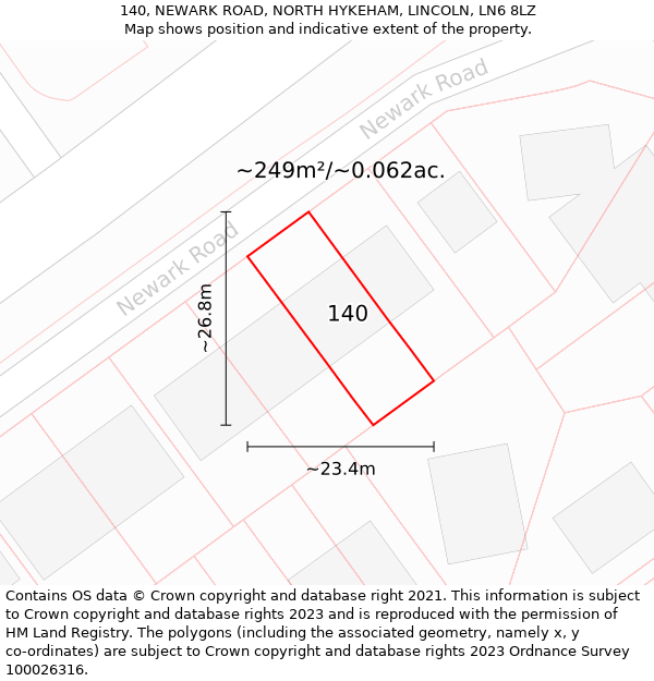 140, NEWARK ROAD, NORTH HYKEHAM, LINCOLN, LN6 8LZ: Plot and title map