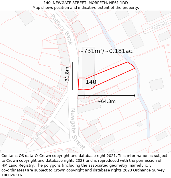 140, NEWGATE STREET, MORPETH, NE61 1DD: Plot and title map