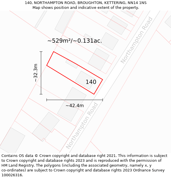 140, NORTHAMPTON ROAD, BROUGHTON, KETTERING, NN14 1NS: Plot and title map