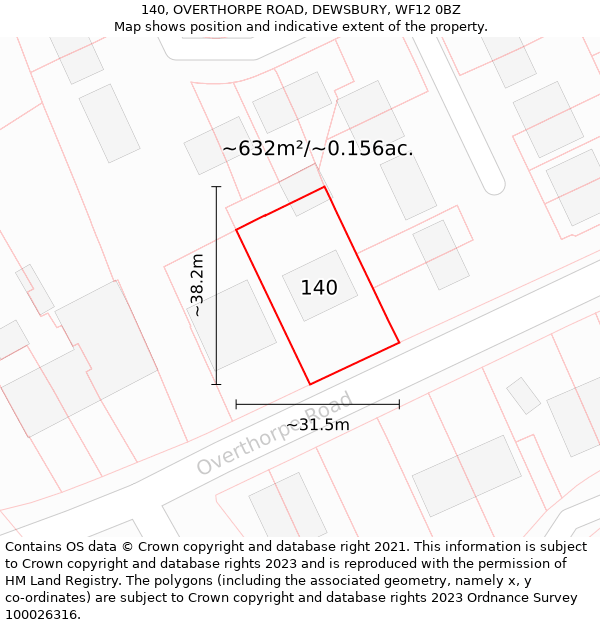 140, OVERTHORPE ROAD, DEWSBURY, WF12 0BZ: Plot and title map