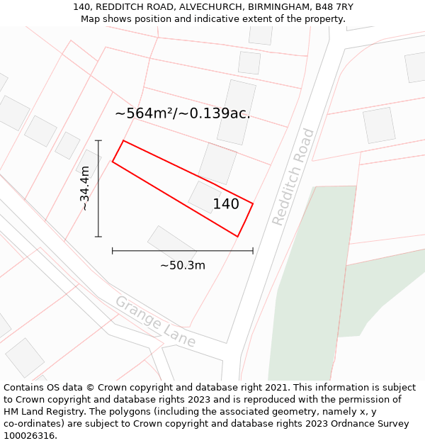 140, REDDITCH ROAD, ALVECHURCH, BIRMINGHAM, B48 7RY: Plot and title map