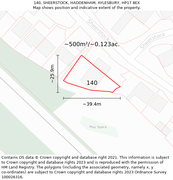 140, SHEERSTOCK, HADDENHAM, AYLESBURY, HP17 8EX: Plot and title map